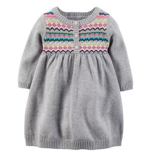 Carter's Baby Girl Size 9 Month Knit Sweater Dress Winter Christmas Holiday Gray